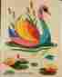 1539d Water Applied Decal Meyercord Colorful Swan Retro Pink Teal Transfer Art Deco Vintage
