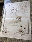 8287 Girl With Cat Vintage Fabric Stencil To Paint