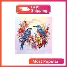 At060 Aiyuanzsh Diamond Art Painting Kits For Adults 5d Special Shape Two Birds In Flower Diamo