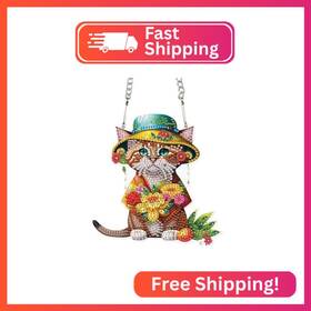 Hgj145 Aiyuanzsh 5d Animal Cat Diamond Painting Kits Hanging Pendants Wall Art Point Dr