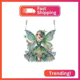 Hgj407 Aiyuanzsh Diamond Art Painting Hanging Pendants Kits Green Butterfly Fairy Diy Crystal Rhi