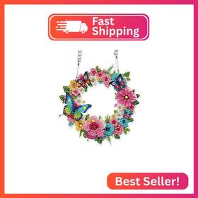 Hgj454 Aiyuanzsh 5d Diy Diamond Art Hanging Pendant Kit Wreath Flower Butterfly Diamon