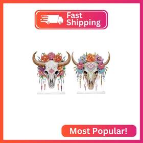 Antor Bl2025 2 Piece Cow Skull Diamond Painting Desktop Kit 5d Crystal Rhinestone Diam