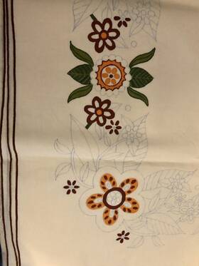 0525 Artex Vtg Luncheon Cloth 4 Painting Or Embroidery African Rose Ecru 52 Inch Sq