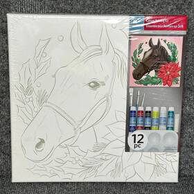 Artist S Loft 191518047363 Nwt Canvas Painting Kit Horse Christmas 11x11 Equestrian Wreath