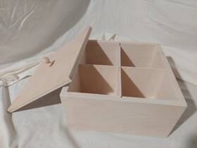Hb17 Artistic Craft Supply Square Divided Tea Box Top Knob Unpainted Wood Surface 10 X 5