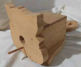 Hb26 Artistic Craft Supply Cat Face Open Mouth Bird House Unpainted Solid Pine Wood Surface