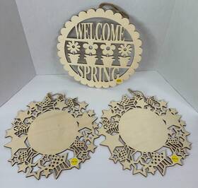 87587 Artminds Laser Cut Wood Wreaths Spring And Patriotic Lot Of 3 Diy Ready To Paint