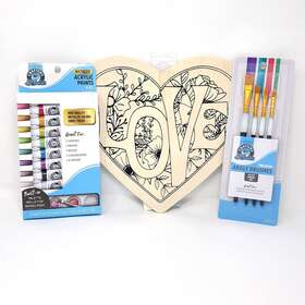 Pa-8272 Artskills Painting Kit Wood Craft Heart 8 Metallic Acrylic Paint 4 Angle Brushes