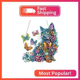 S541 Bowetile Colorful Cat Diamond Art Hanging Kits For Adults 5d Special Shape Diam