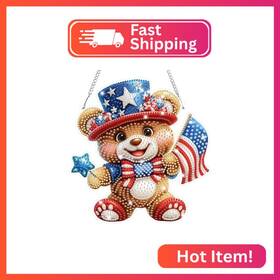 S547 Bowetile Independence Day Bear 5d Diamond Art Hanging Kits For Adults 4th Of Ju