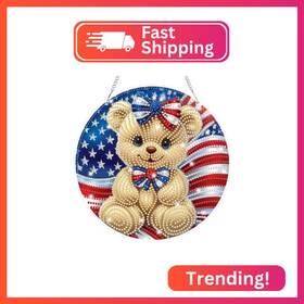 S548 Bowetile Independence Day Bear 5d Diamond Art Hanging Kits For Adults 4th Of Ju