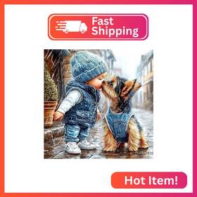 Wx12430 Bowetile Dog Diamond Art Kits For Adults Beginners 5d Painting Boy Kiss