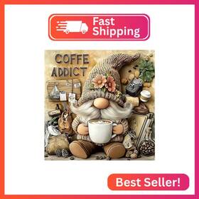Wx12433 Bowetile 5d Diamond Art Gnome Kits For Adults Coffe Addict Painti