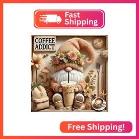 Jk576-a Bygfhlyw Diamond Art Painting Kits For Adults Gnome Drinks Coffee 5d Pa