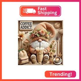 Jk649-a Bygfhlyw Diamond Art Painting Kits For Adults Gnome Drinks Coffee 5d Pa