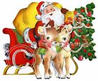Chr238 Santa Vintage Reindeer Waterslide Shabby Decals Tree Sleigh Christmas