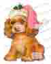 Chr268 Christmas Puppy Decals Shabby Waterslide Vintage Retro Dog In Santa Hat