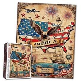 Cocootu Puzzles-independence26-18 Vintage Patriotic American Jigsaw Puzzles Bald Eagle 1000 Pieces Artwork-18