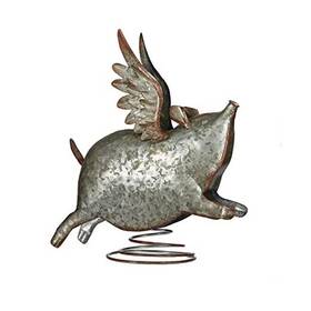 39912 Contemporary Home Living 11 Inch Silver Unique Animalistic Flying Pig Tall Table