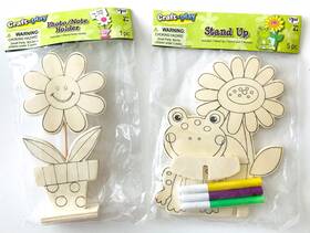 Crafty Productions Inc 727952144858 Craft-play 2 Kits Wood Figures To Color / Paint For Kids 4 Years Flowers And Frog