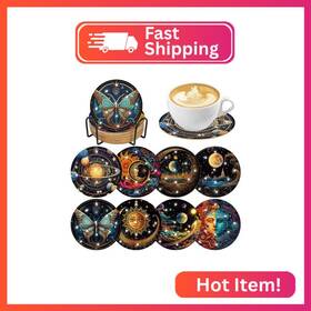 Co-a080338 Crashot Mystical Moon Diamond Art Coasters 8 Pcs Witchy Painting Coaster With H