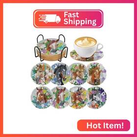 Co-b0200408 Crashot Horse Floral Diamond Art Coasters Kit 8 Pcs Beautiful Painting Co