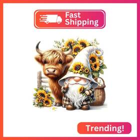 G7370 Cviokrdu Highland Cattle Gnome Diamond Painting Kits For Adults Beginners Art Kit