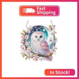 S335 Domrom Owl Cherry Blossom Diamond Art Hanging Kits For Adults Special Shaped Di