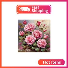 Fh-d047 Fhbubpup Pink Rose Diamond Painting Kits For Adults Art