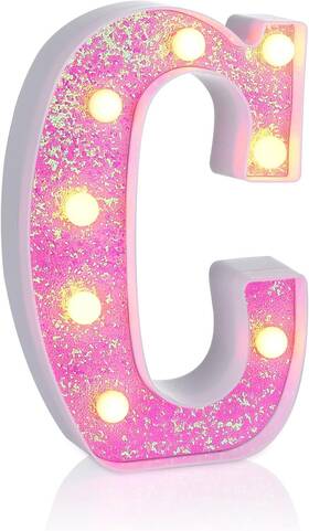 Foaky 614158343935 Led Letter Lights Sign Light Up Pink Letters Glitter Alphabet C