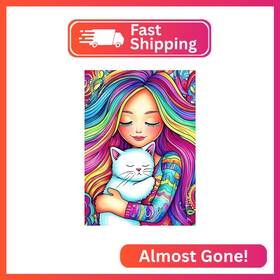 Heibago Wx10738 Rainbow Diamond Art Kits For Adults 5d Full Drill Round White Cat Paint