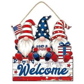 Hianjoo 00dlrgjw-zr Patriotic Gnome Welcome Sign 4th Of July Wooden Door Hanger Red