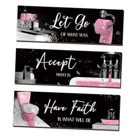 Honoson Yl-honoson-3012 3 Pcs Bathroom Decor Wall Art Pictures Accept Let Pink