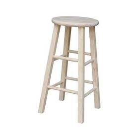 1s-524 International Concepts Unfinished H Round Top Wooden Stool Solid Parawood Kitchen/dining Barstool