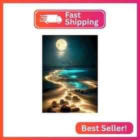 Ykpm100 Kinplub Moonlight Beach Diamond Painting Kits For Adults 5d Seaside Moon Diamon