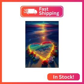 Ykpm102 Kinplub Heart Beach Diamond Painting Kits For Adults 5d Sunset Art