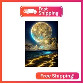 Ykpm107 Kinplub Moon Diamond Painting Kits For Adults 5d Moonlight Beach Art Ki
