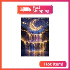 Ykpm157 Kinplub 5d Diamond Painting Kits For Adults Beginners Moonlight Waterfall Diamo