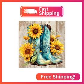 Ykpm159 Kinplub Boot Diamond Painting Kits For Adults 5d Cowboy Boots Sunflower Flowers