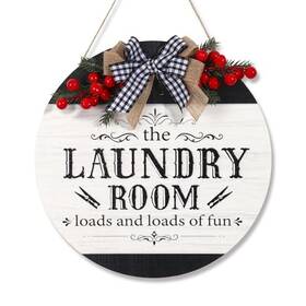 Koyiltd20251008161543 Koyiltd The Laundry Room Loads Of Fun Sign Round Wooden Wreath Decor Christmas