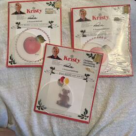 13030 Kristy Vtg 1980 Retro Christmas Tole Painting Ornament Kit Lot Of 3 Teddy Bear Teacher