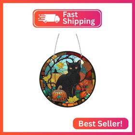 Lusandy Spywqhgh086 Diy 5d Halloween Pumpkin Cat Diamond Painting Kits Hanging Sign Wall Art
