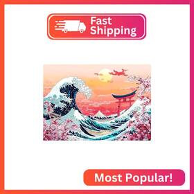 55-wx10614 Lxmsja Cherry Blossom Diamond Art Kits For Adults Great Wave Diy Full Drill Dia
