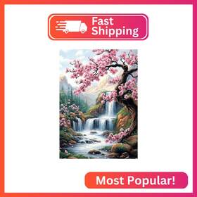 61-11973 Lxmsja Cherry Blossoms Diamond Art Kits For Adults Waterfalls Painting