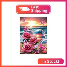Lxmsja Us-wx9222 Crystal Heart Diamond Art Kits For Adults Pink Roses Diy Full Drill Diam