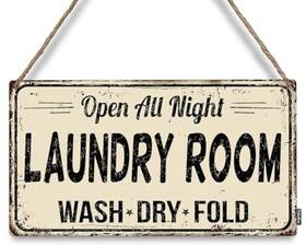 Woodsign-dc1005 Mdulftar Open All Night Laundry Room Business Wooden Sign 6x12 12x6 Inch