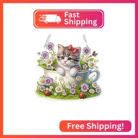 S224 Mogtaa Cat Diamond Art Hanging Pendant Kits 5d Special Shape F