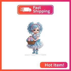 Sa2206 Mvvmtop Diamond Art Painting Tabletop Decoration Diy Blue Doll With Flower Basket 5d D