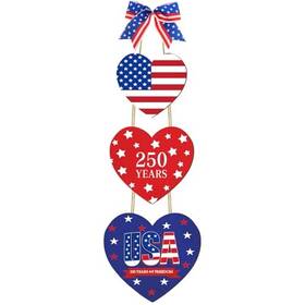 Party Tonight 057-250-years-wreath 250th Anniversary Decoration 4th Of July Door Hanger Sign Heart Wooden